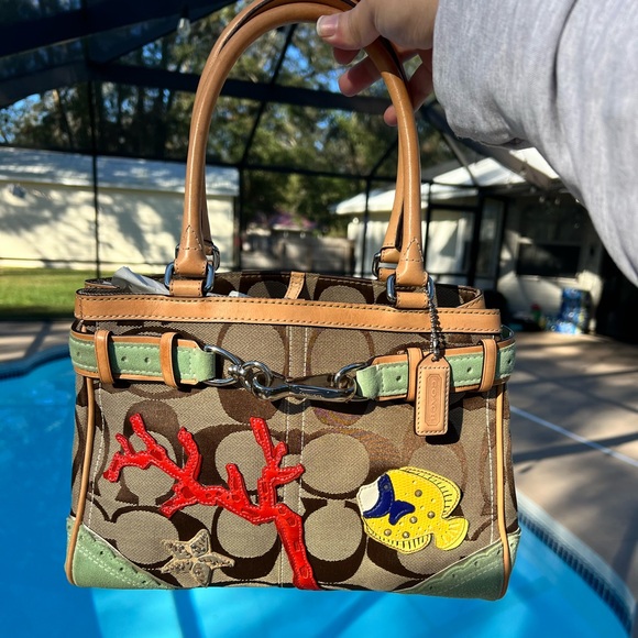 Coach Handbags - Coach Beige Hampton Signature C logo Canvas under the sea tote/ No 1489